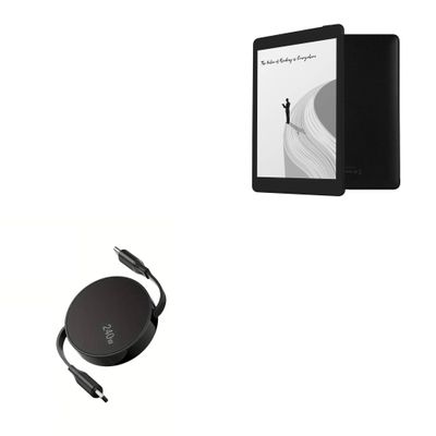 BoxWave Cable Compatible with Pinnaco OS7071 eReader (6 in) - PD miniSync (240W), Retractable PD 240W Portable USB Type-C Cable - Jet Black