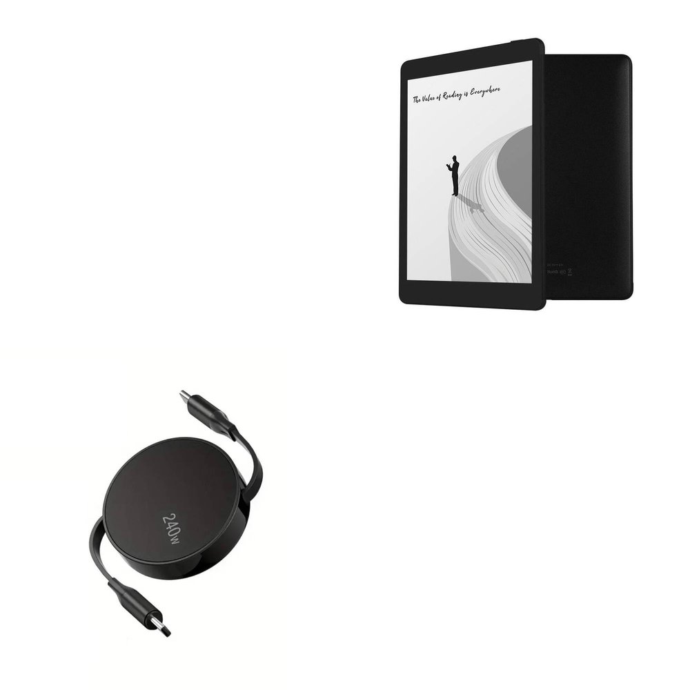 BoxWave Cable Compatible with Pinnaco OS7071 eReader (6 in) - PD miniSync (240W), Retractable PD 240W Portable USB Type-C Cable - Jet Black