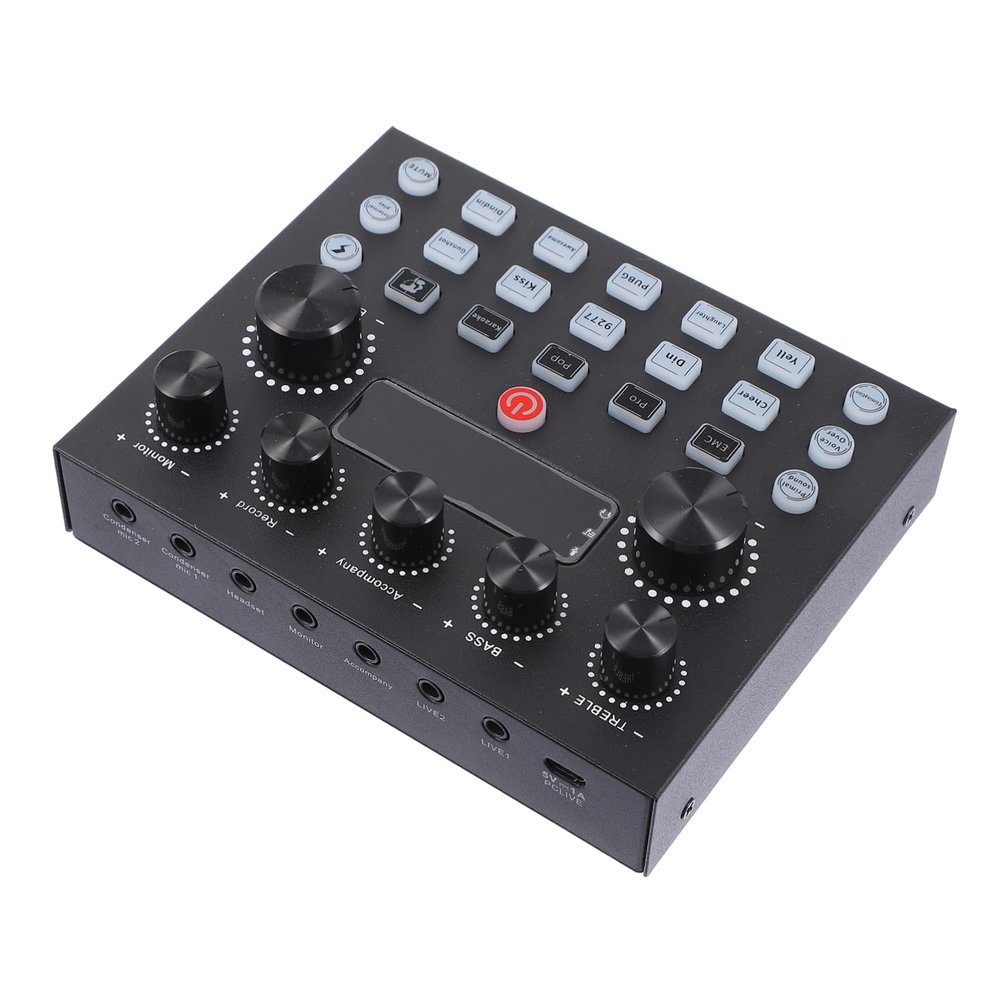 Abaodam External Sound Card Lighting Effects Professional DJ Mixer for Live Streaming and Recording Compatible Mobile and Computer