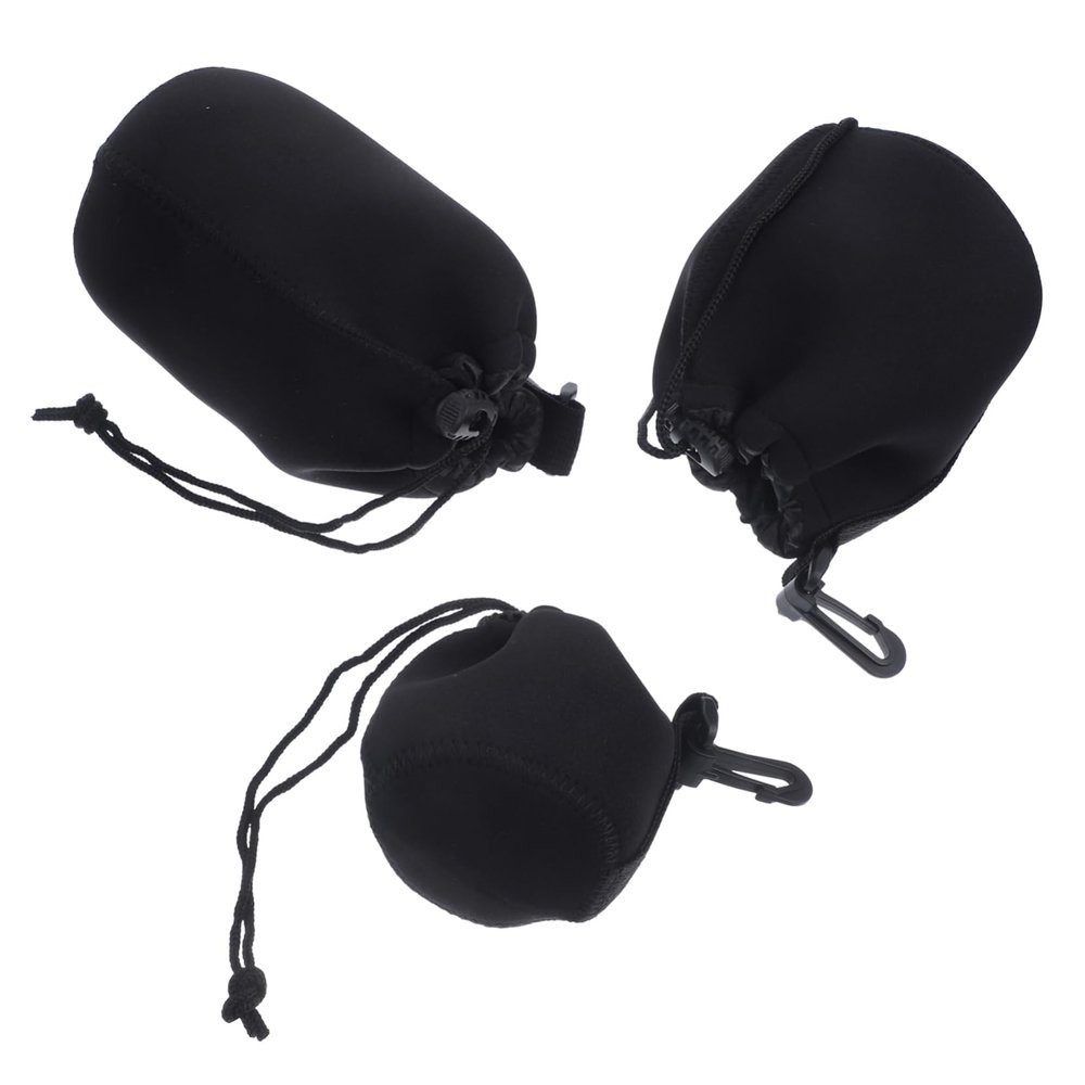 OKUMEYR 3Pcs Neoprene Camera Lens Bag Drawstring Pouch for Cameras Moisture Scratch Protection Versatile Storage for Lens Accessories