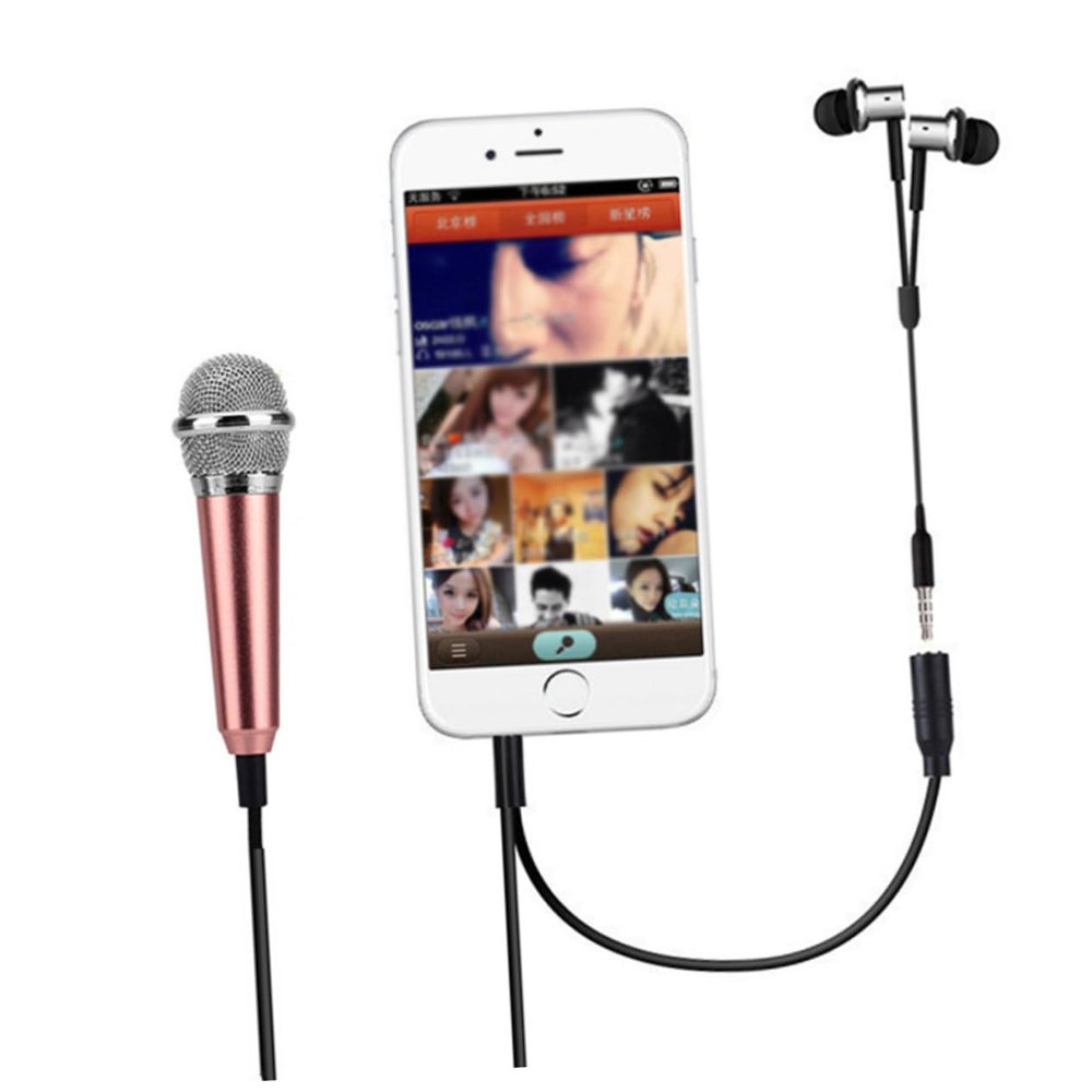 ERINGOGO 2Pcs Mini Song Microphone Portable Recording Mic for Smartphones Easy Plug and Play Compatible with Audio Jack for Karaoke and Voice Recording Rose Gold