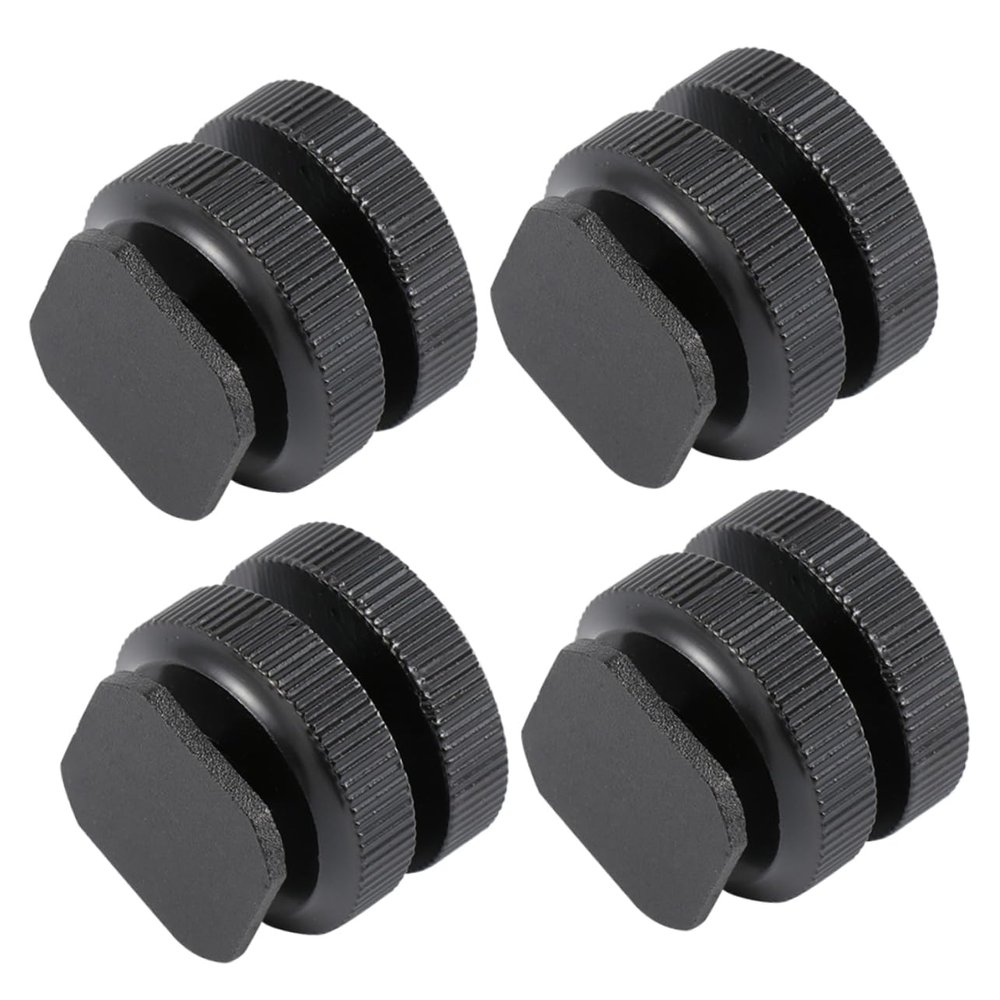 POPETPOP 4Pcs Aluminum Alloy Hot Shoe Mount Adapter Dual Cold Shoe Converter with Tripod Screw for LED Lights Microphones and Monitors Compatible with DSLR and Camcorders