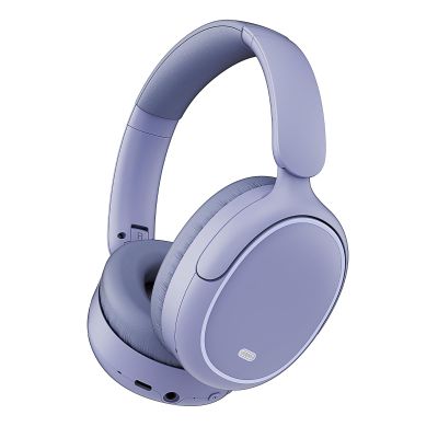 IKT Hybrid Active Noise Cancelling -45dB, Bluetooth Headphones 5.4, 50H Playtime Earbuds, Clear Call with 4 Mics, Bass Boosted by 90%, Comfort Fit Over Ear Headphones for Travel Home Office PC Purple
