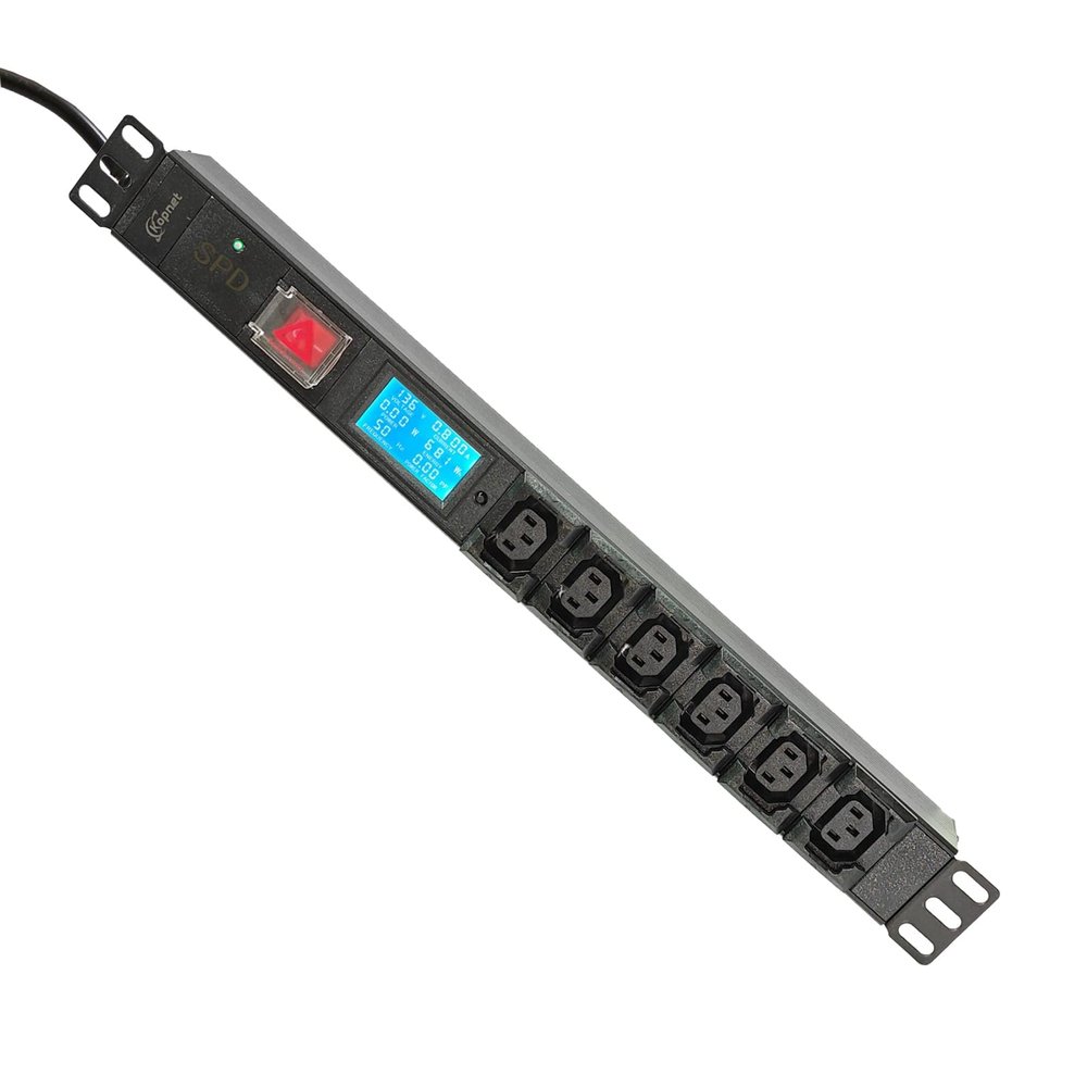 19 Inch 6 C13 Metered PDU Rack Mount Power Distribution Units, 110-250V 15A 1U Rackmount Surge Protector Power Strip with Power Meter and OLED Screen Amp Voltage Display