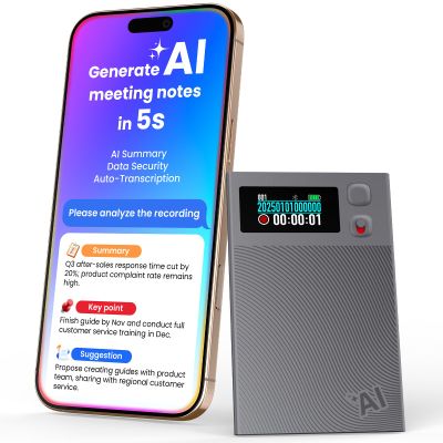 AI Voice Recorder, NEWYES Ailog Smart Digital Audio Recorder Meeting Card, App Control, Transcribe & Summarize, 188+ Languages Translation, 64GB Memory, for Meetings, Conference, Business, Calls