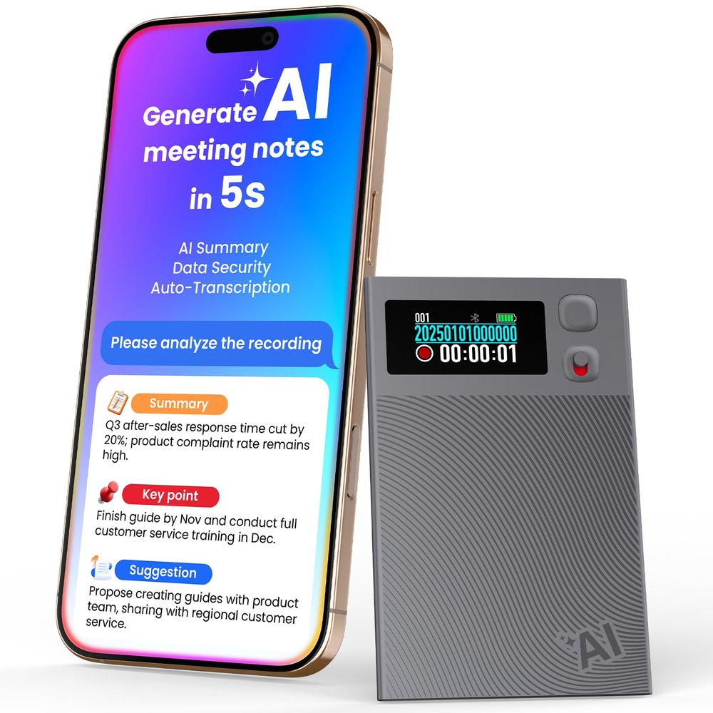 AI Voice Recorder, NEWYES Ailog Smart Digital Audio Recorder Meeting Card, App Control, Transcribe & Summarize, 188+ Languages Translation, 64GB Memory, for Meetings, Conference, Business, Calls