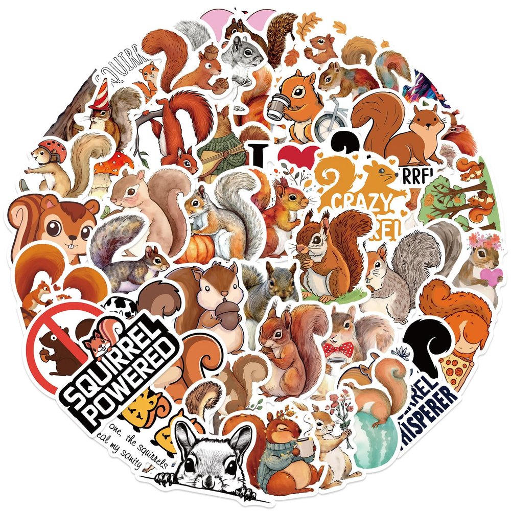 50 PCS Cute Red Squirrel Wall Decal Nursery Animal Wall Sticker Removable Peel and Stick Wall Art Decor for Kid Baby Classroom Preschool Living Room Playroom Bedroom School (Squirrel)