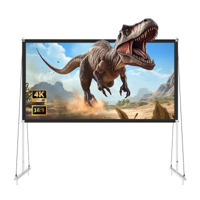 Outdoor Movie Fiberglass Screen, 16:9 4K HD Portable Foldable Projector Screen with Stand for Camping Party, Home Theater, Office(84 Inch)