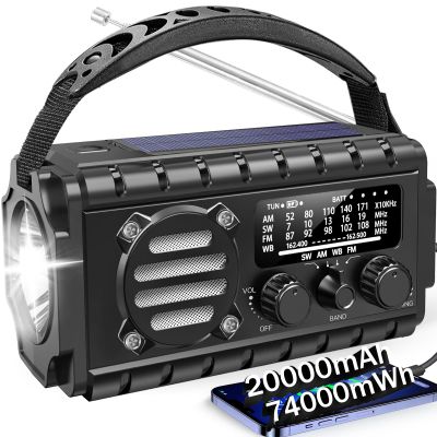 Aivica 20000mah Emergency Radio, SW/NOAA/AM/FM Weather Radio, Solar Powered Hand Crank Chager with Bige Batery Powered,Portable,Cellphone Charge,SOS,Flashlight for Emergency/Home (Black)