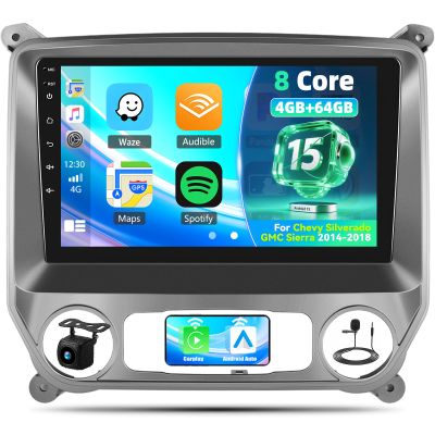 [8 Core 4+64GB]Qualcomm Android 15 Car Stereo for Chevy Silverado GMC Sierra 2014 2015 2016 2017 2018 with CarPlay Android Auto,10" Car Radio with Bluetooth5.1 GPS WiFi FM/RDS DSP SWC EQ Backup Camera