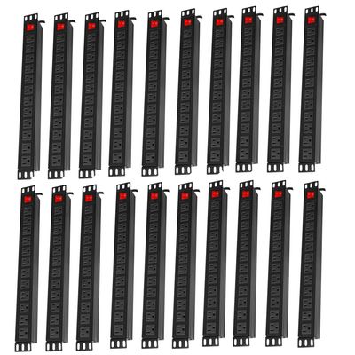 20PCS 12 Outlet Power Strips Surge Protector Rack-Mount PDU, Metal Mountable Power Strip with Switch, Heavy Duty Power Strips for Server Racks, Garage Shop, Industral Commercial (Black 6FT)