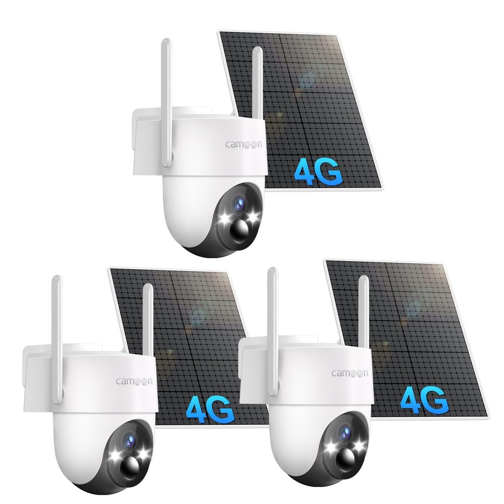 4G LTE Cellular Solar Security Camera, No WiFi Security Camera, 360 View, 2K Night Vision, PIR Detection, 2 Way Audio, Motion Alerts, Built in SIM Card, Support Verizon/AT&T/T-Mobile (3-Cam Pack)