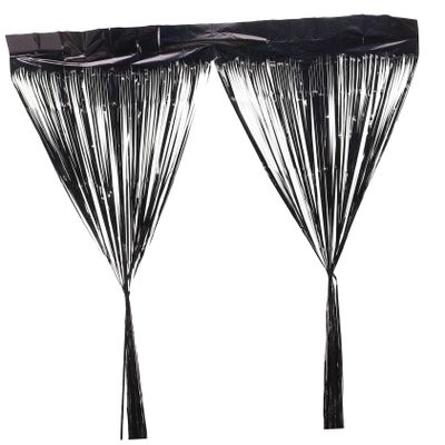 OSALADI 2Pcs Black Foil Fringe Curtains Wide High Party Backdrop Decorations for Engagement Weddings Showers Durable Streamer Props for Sophisticated Party Layouts