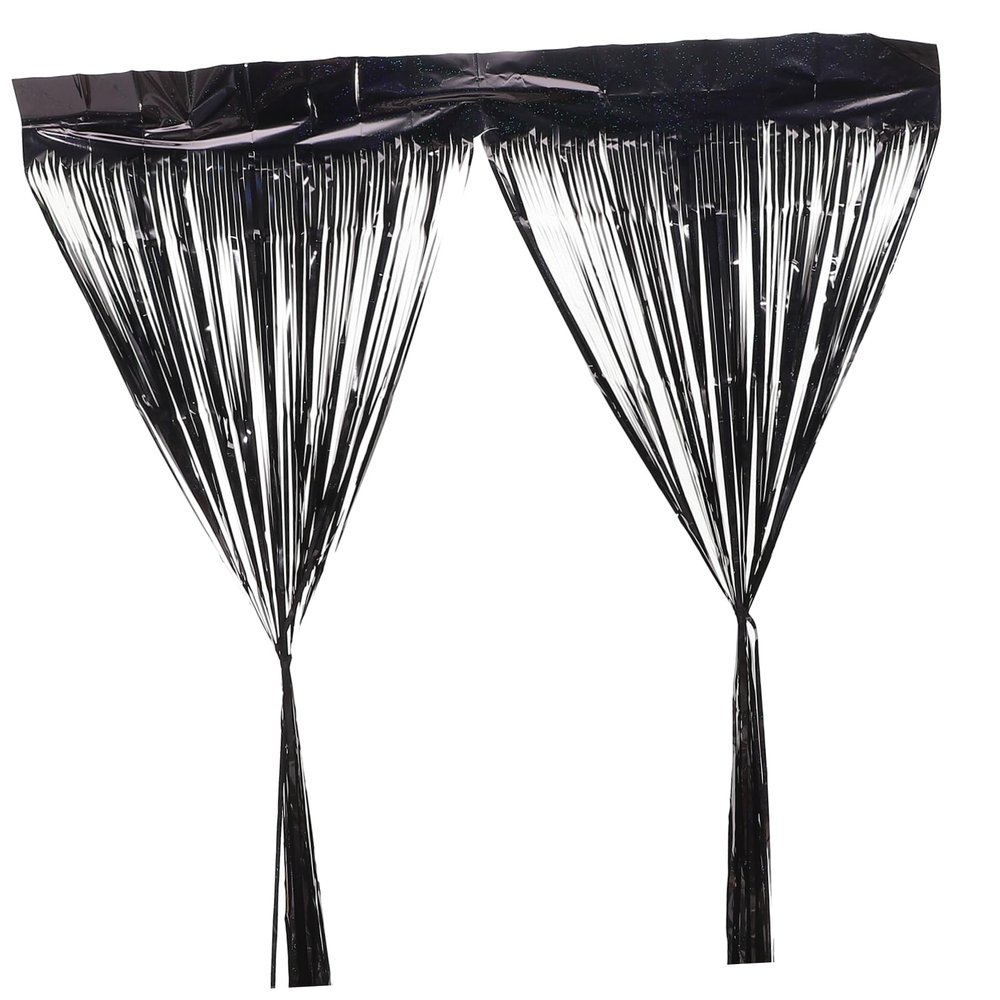 OSALADI 2Pcs Black Foil Fringe Curtains Wide High Party Backdrop Decorations for Engagement Weddings Showers Durable Streamer Props for Sophisticated Party Layouts
