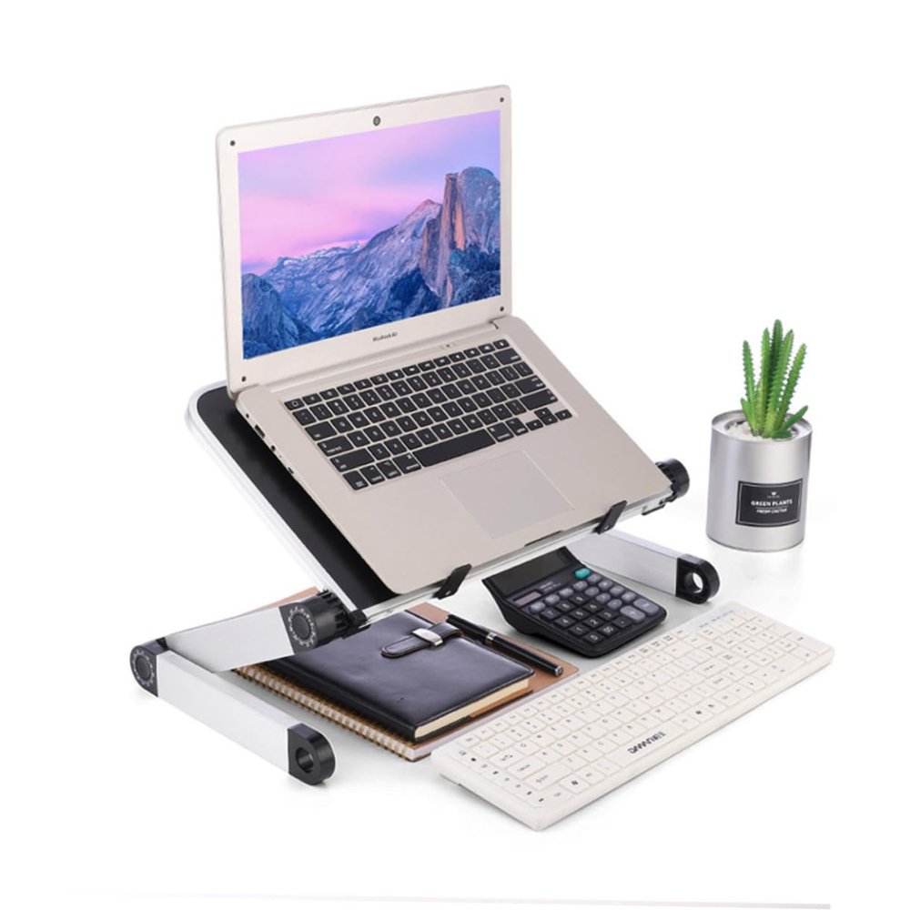 TEHAUX Portable Adjustable Ergonomic Laptop Stand Vented Aluminum Desk for Tablets and Laptops Black for Comfortable Viewing and Working