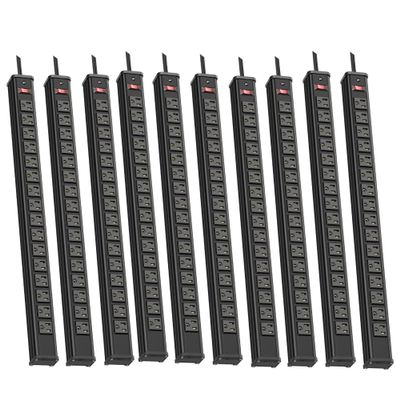 10PCS Metal 16 Outlet Power Strips, Extra Long Power Strip With10ft Cord,Heavy Duty Power Strips Wall Mount, Garage Power Strip with Switch for Work Shop, Workbench Industrial Commercial Use (Black)
