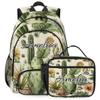 Joyousleap Personalized Tropical Plants Cactus Backpack with Lunch Box Set, Floral Plant Custom Name Backpacks and Lunch Bag Lightweight Waterproof Casual Daypack view 1