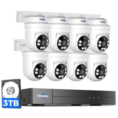 Hiseeu 3K PTZ Wired Security Camera System Outdoor with Color Night Vision,Audio,8 x 5MP IP67 CCTV Cameras,5MP DVR 8CH,3TB HDD,360Coverage,Person/Vehicle Detection,Alarm Spotlight,24/7 Recording