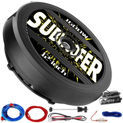 12" Active Spare Tire Subwoofer - 1600W Power, Plug & Play Car Subwoofer with Remote Control | Specifically Designed for Spare Tire Well | Deep Bass Car Amplifier Audio System, Easy Installation