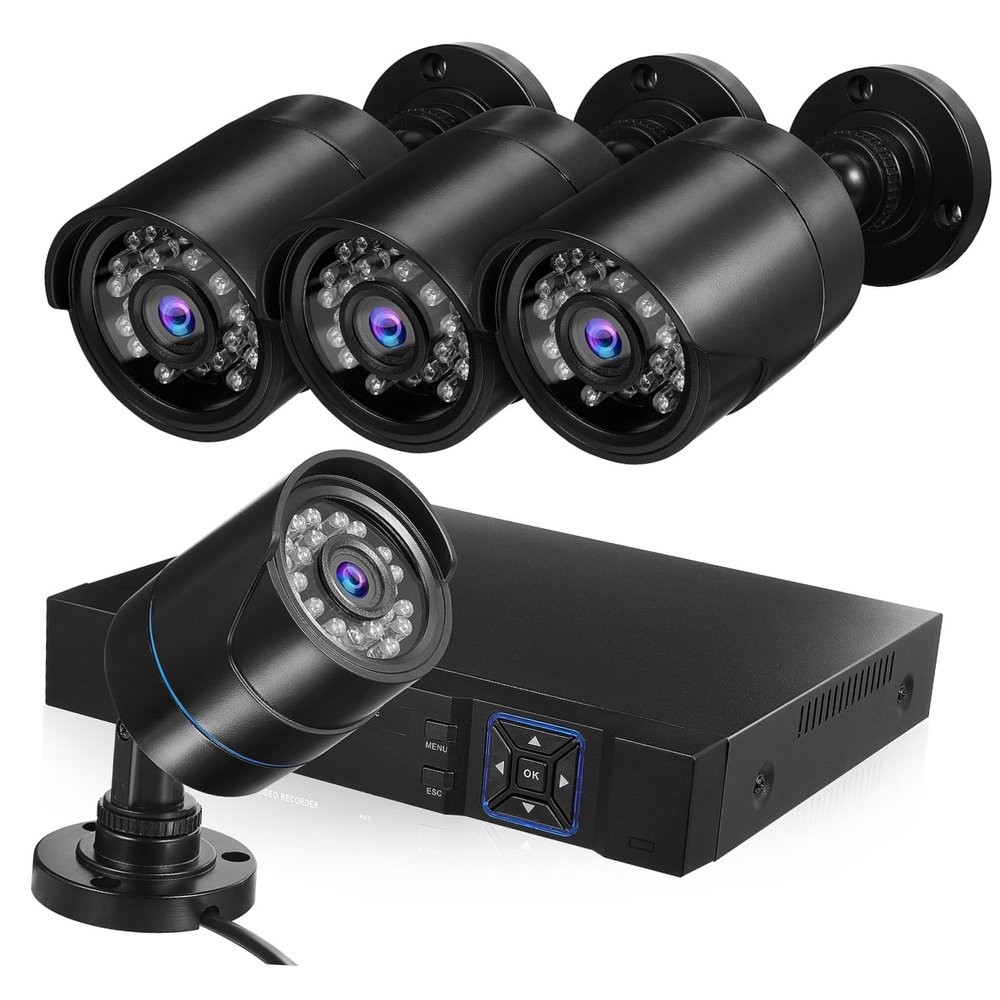 POPETPOP 4-Channel Security Camera System Motion Indoor/Outdoor Use for Home Security Human and Vehicle Night
