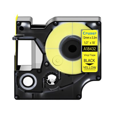 Cruxer 1 Pack Replacement for Rhino A18432 18432 12mm 1/2" x 18' Black on Yellow Label Tape IND Vinyl Industrial Labels Compatible with 5200 4200 1000 3000 6000 5000 Marker