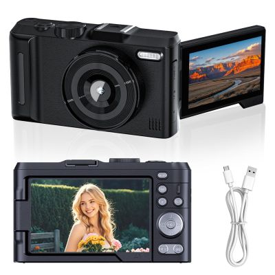 ASHATA 4K Digital Camera for Photography with 3 Inch 180 Flip Screen, 48MP Vlogging Camera for, 18x Zoom Auto Focus 2000mAh, Compact for Travel Family Records (Black)