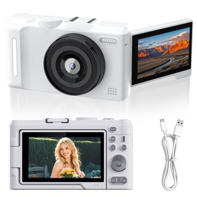 ASHATA 4K Digital Camera for Photography with 3 Inch 180 Flip Screen, 48MP Vlogging Camera for, 18x Zoom Auto Focus 2000mAh, Compact for Travel Family Records (White)