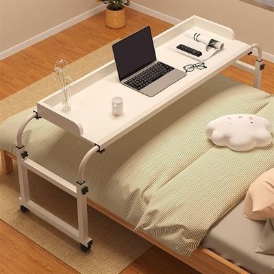 Adjustable Overbed Table with Wheels, Portable Height & Length Adjustable Desk, Standing Workstation for Laptop, Food Tray & Dressing Table, Beige, 120cm/47.2"