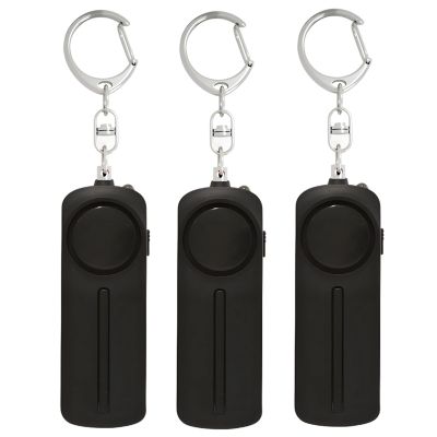 3-Pack Personal Security Alarm Keychains, 130 Db Loud Siren, Led Flashlight, Compact Safety Devices for Emergency Protection, Black