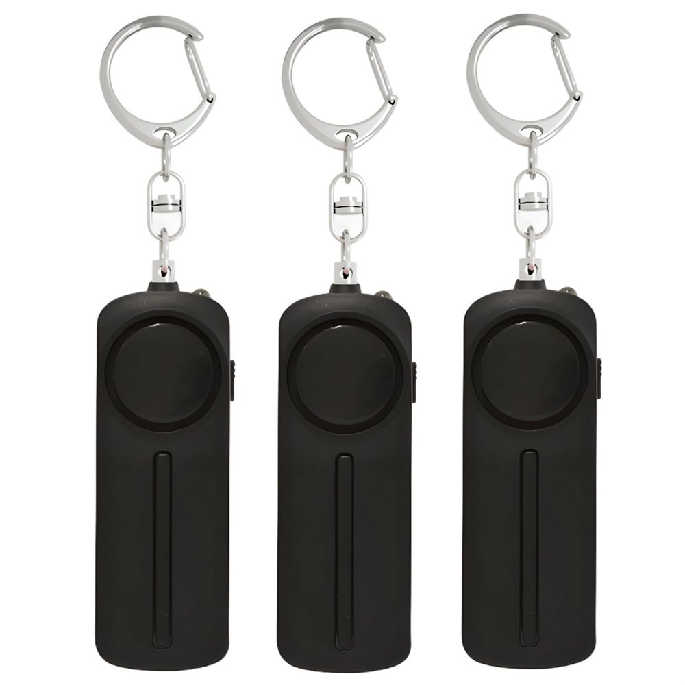 3-Pack Personal Security Alarm Keychains, 130 Db Loud Siren, Led Flashlight, Compact Safety Devices for Emergency Protection, Black