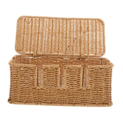 Healifty Handwoven Rattan Cord Hider Organizer Box Cable Management Box for Desk Office Power Strip Storage Imitation Rattan Cord Storage Organizer