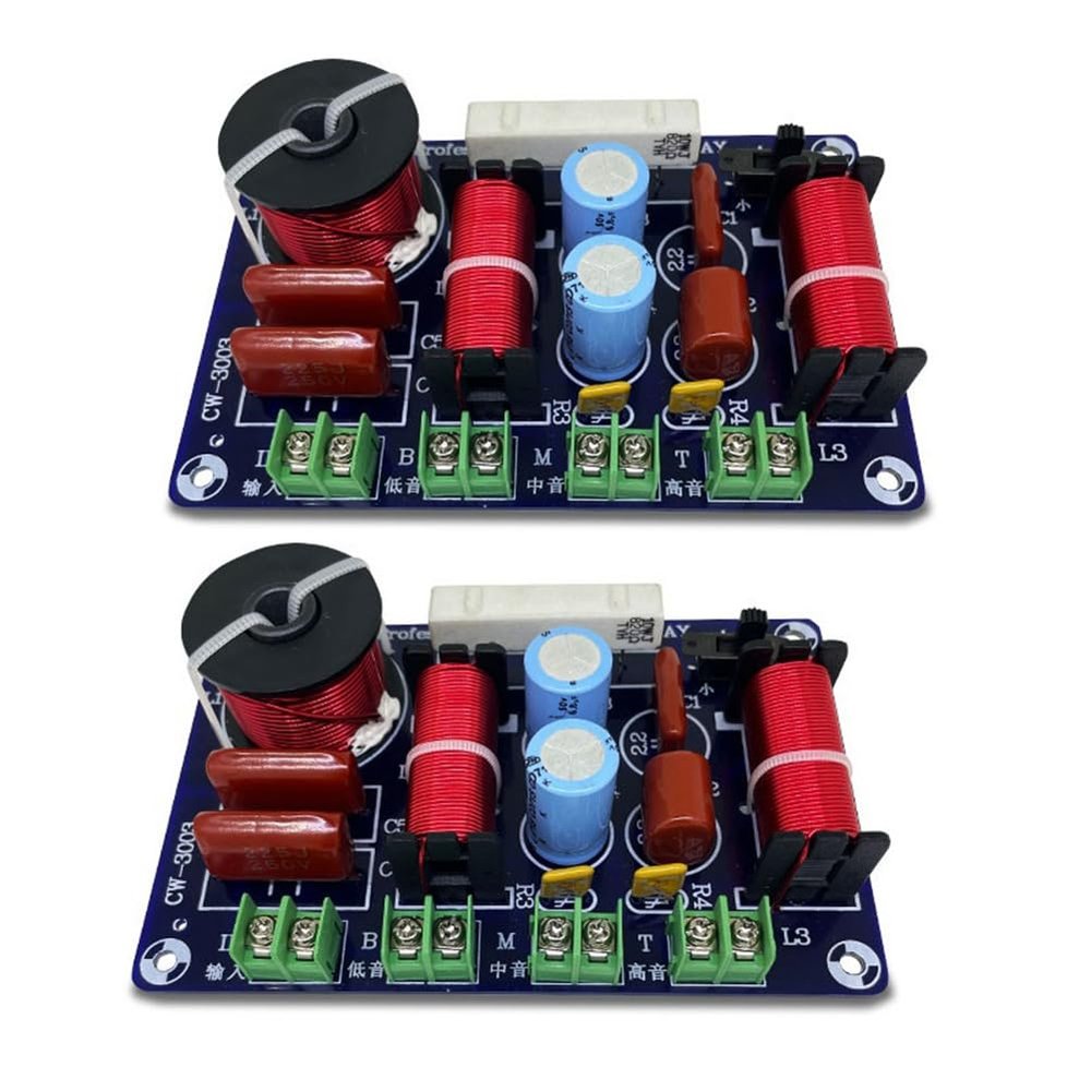 Lhnjimrsy 2PCS 3-Way 250W 850/5200Hz Frequency Divider DIY Speaker Filter Circuit Treble Medium Bass HiFi Stereo Audio Crossover Easy Install Easy to Use