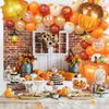 10x10ft Fall Backdrop for Photography Autumn Harvest Pumpkin Sunflower Photo Background Rustic Red Brick Wall White Barn Door Portrait Background Thanksgiving Day Fall Theme Party Decorations view 2