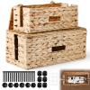 2 Pack Cable Management Box with Lid, Handwoven Water Hyacinth Cord Organizer, 4 Side Open Slots Cable Hider for Power Strips, Cords & Wires, Desk/Floor/Office Storage Box to Hide Electronics Clutter view 1