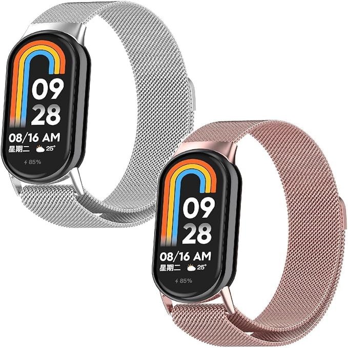 2 Pack Wristbands Compatible with Xiaomi Smart Band 10 Wristband Mesh Stainless Steel Bracelet Metal Watch Band Business Replacement Band for Xiaomi Smart Band 10 Smartwatch, One Size, Aluminium