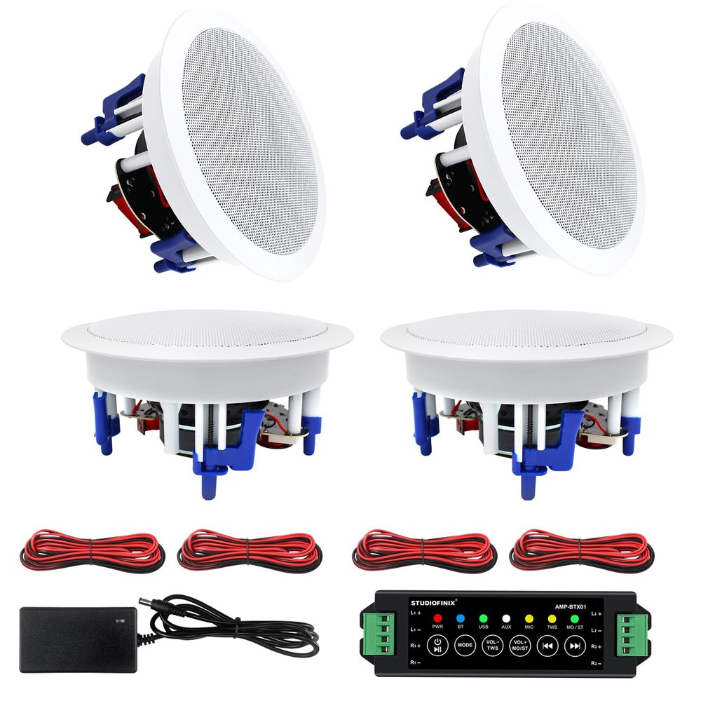 STUDIOFINIX 5.25 Inch Bluetooth Ceiling Speakers,600W Great for Home Theater, Living Room, Office,Kichten,Study Room,Basement,Covered Patio and Flush Mounts(4 Speakers)