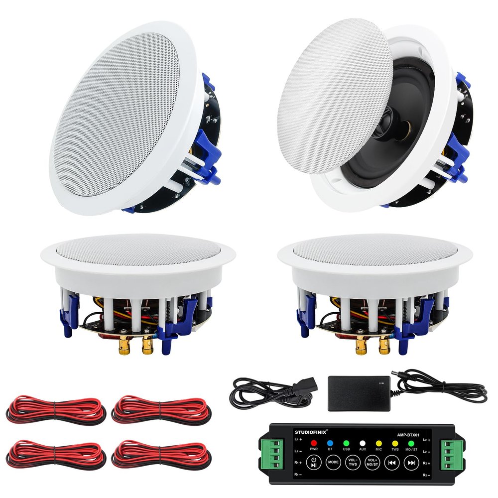 STUDIOFINIX 6.5 Inch Bluetooth Ceiling Speakers 640Watts 2-Way Great for Home Theater, Living Room, Office, Kichten, Study Room, Basement, Covered Patio and Flush Mounts(4 Speakers)