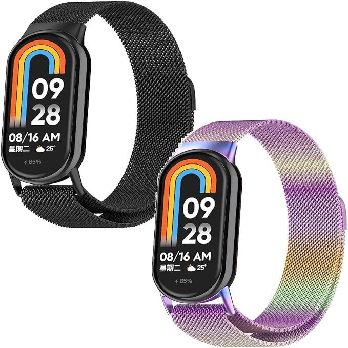 2 Pack Wristbands Compatible with Xiaomi Smart Band 10 Wristband Mesh Stainless Steel Bracelet Metal Watch Band Business Replacement Band for Xiaomi Smart Band 10 Smartwatch, One Size, Aluminium