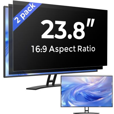 [2 Pack] 23.8 Inch Computer Privacy Screen Filter for Monitor 16:9 Aspect Ratio, Eye Protection Anti Blue Light Privacy Shield and Anti-Glare Protector, 23.8inch Removable Anti-Scratch 23.8in Protector Film
