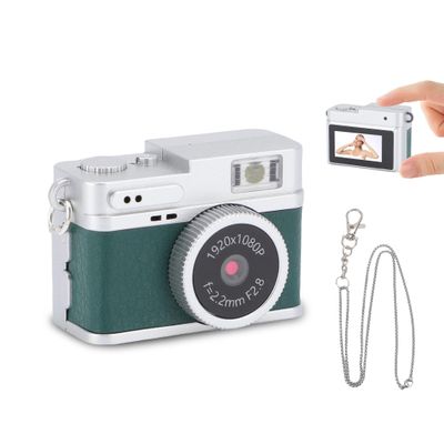 VBESTLIFE Mini Keychain Camera, 1080P HD 2MP Retro Digital Camera, Portable Small Camera Video Recorder with 0.96in Color Screen, 32GB Memory Card (Green)