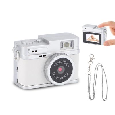 VBESTLIFE Mini Keychain Camera, 1080P HD 2MP Retro Digital Camera, Portable Small Camera Video Recorder with 0.96in Color Screen, 32GB Memory Card (White)