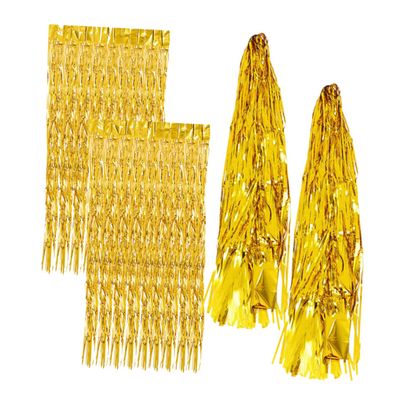 Healifty 4pcs Foil Fringe Curtain Backdrop for Holiday Party Decorations