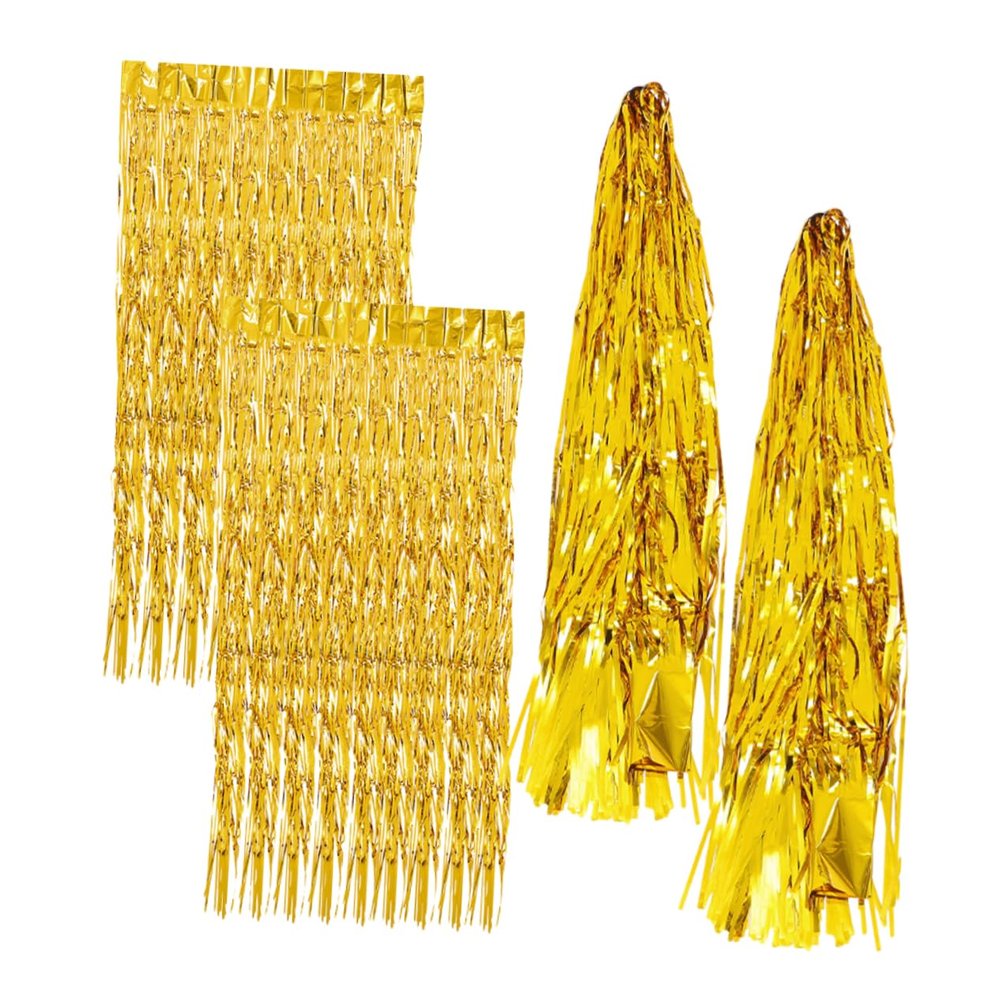 Healifty 4pcs Foil Fringe Curtain Backdrop for Holiday Party Decorations