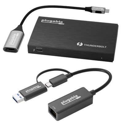 2.5G Ethernet & Thunderbolt 4 Hub Bundle: Plugable USB-C to 2.5Gbps LAN Adapter + Thunderbolt 4 Hub with 60W Charging | 3X TB4 Ports, USB4, 40Gbps, 4K/8K Display, macOS/Windows