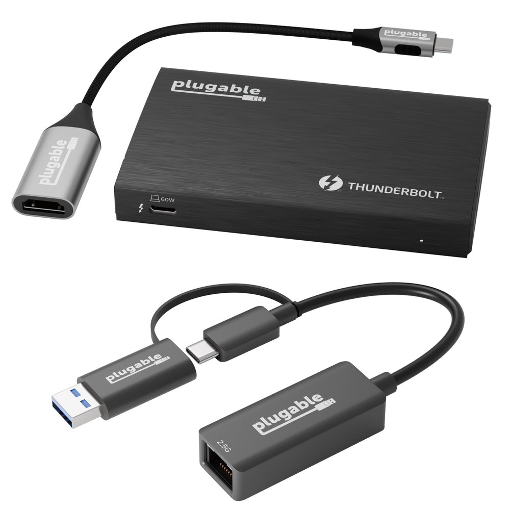 2.5G Ethernet & Thunderbolt 4 Hub Bundle: Plugable USB-C to 2.5Gbps LAN Adapter + Thunderbolt 4 Hub with 60W Charging | 3X TB4 Ports, USB4, 40Gbps, 4K/8K Display, macOS/Windows
