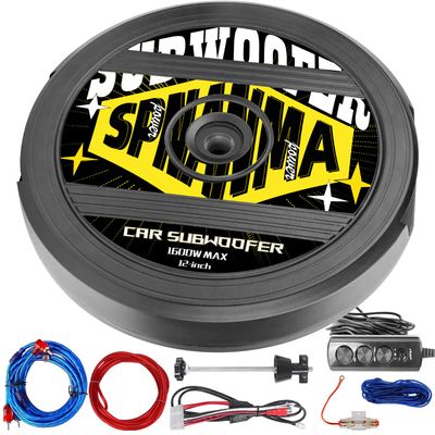 spnanma 1600W 12" Spare Tire Subwoofer with Built-in Amp, Anti-Theft Hidden Design, 400W RMS Deep Bass Car Subwoofer, Easy Install Powered Subwoofer for Car Audio, Fits 15"/16"/17" Wheels