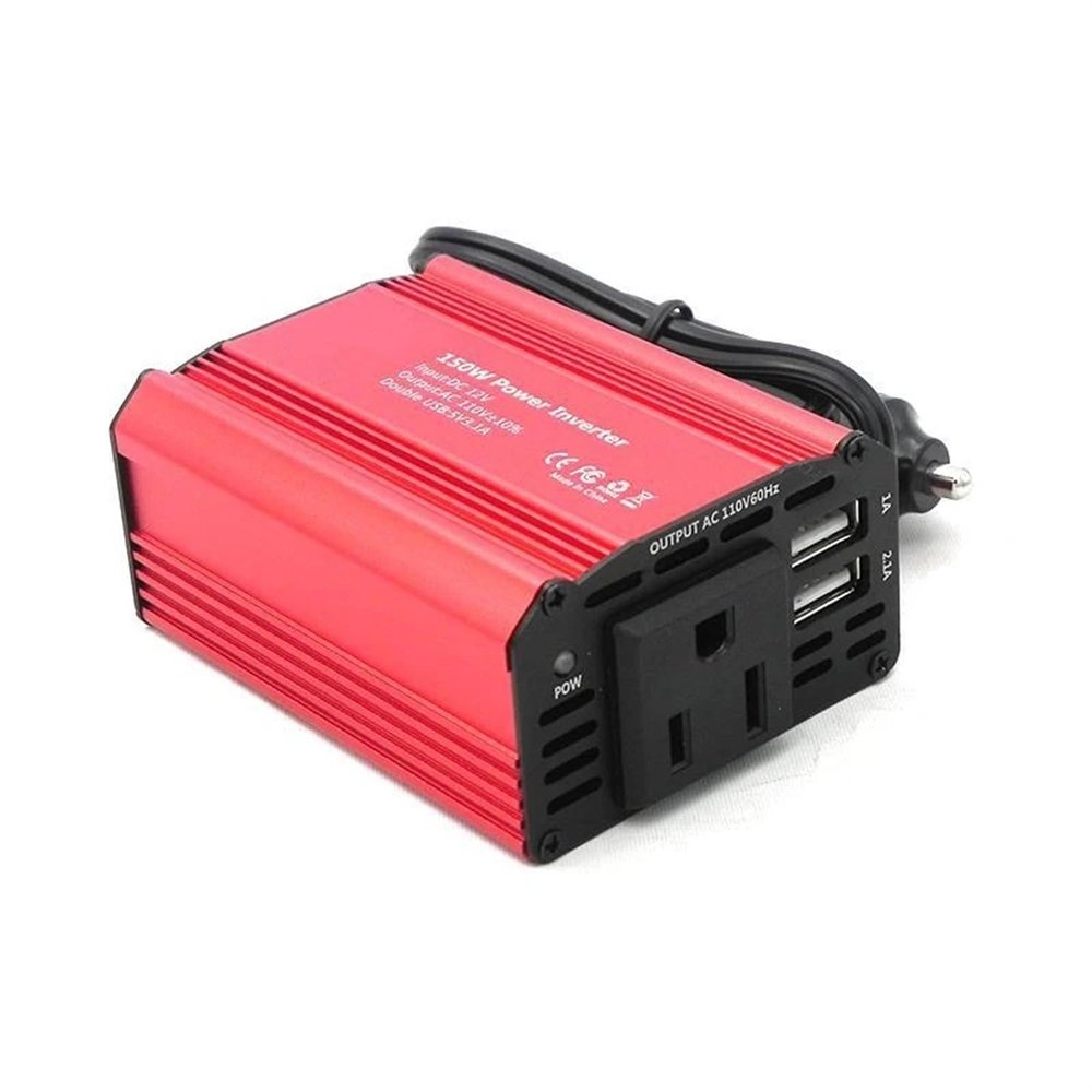 12V to 110V 150W Car Power Inverter US Socket Solar Inverter Dual USB Fast Charging Portable Converter for Phone Laptops Car