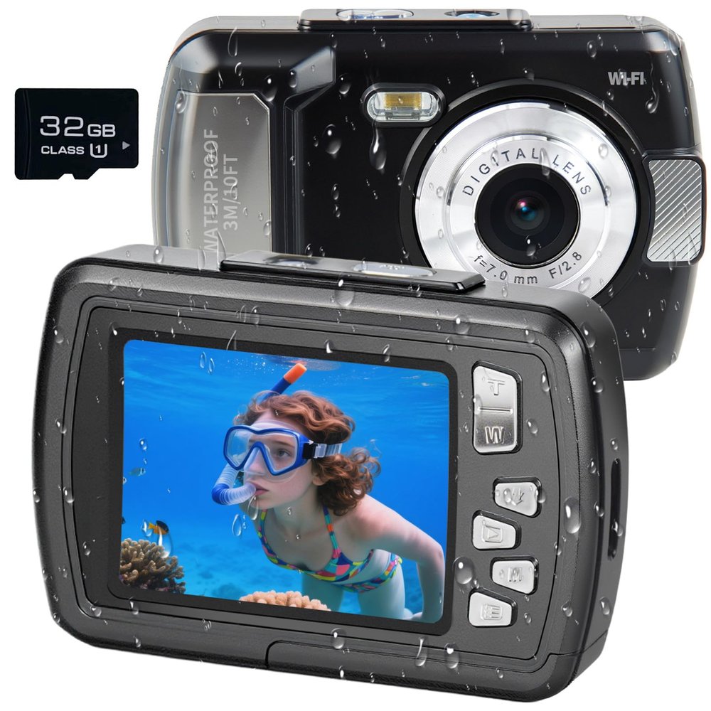 Digital Camera - 4K 48MP 10FT UHD Underwater Camera Snorkeling with 32GB Card, Waterproof Camera for Snorkeling Floatable, Point Shoot Digital Camera Gift for Boys Girls Kids