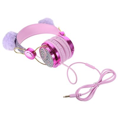 KALLORY Plush Ear Headphones Adjustable Wired Volume Limiting Design for Comfortable Lightweight for School Travel and Gaming