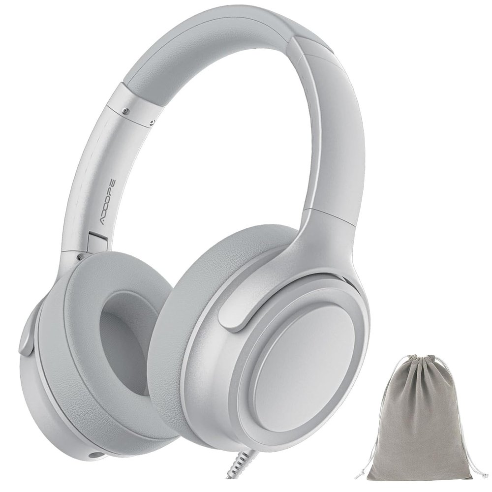 ADOOPE Wired Over-Ear Headphones with USB C Connector, Hi-Fi Stereo Sound, Noise-Isolating Ear Cups, Comfortable Fit for USB C Devices (with Bag, Silver)